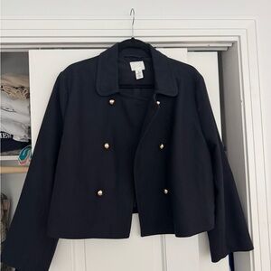 H&M Navy Pea Coat Blazer with Gold Buttons